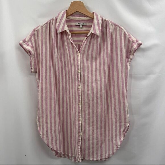 Madewell Central Tunic Button Front Shirt in Lavender Stripe | Small - Picture 3 of 8